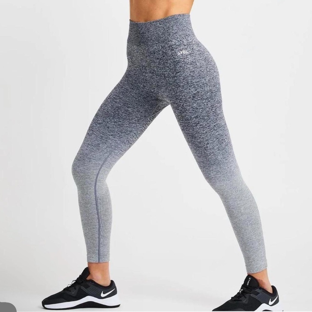 Women's AYBL Pulse Ombre Seamless Leggings Gray Black Size Large Athleisure Gym